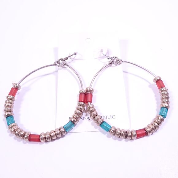 Banana Republic Women's Teardrop Wire Bead Gold Link Hoop Earrings NWT 39 - Picture 6 of 6